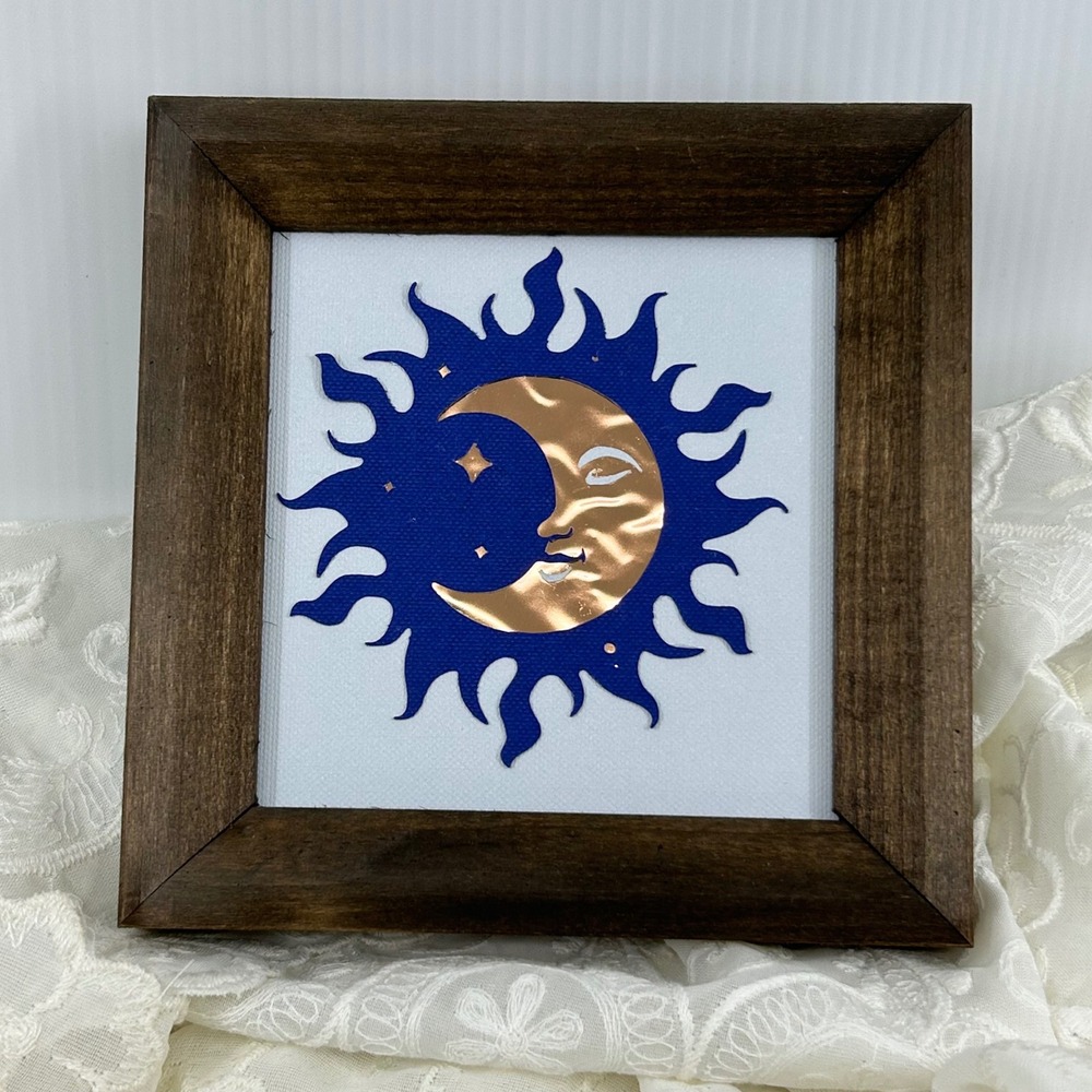 Vintage Wooden Frame Celestial Moon Cardstock Wall Art